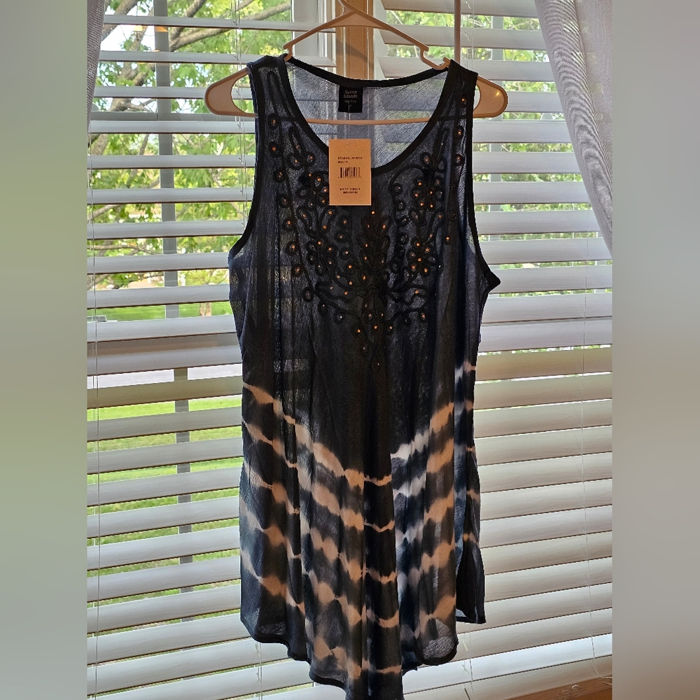 Seven Islan Blue & White Multicolored Tank Top With Fems